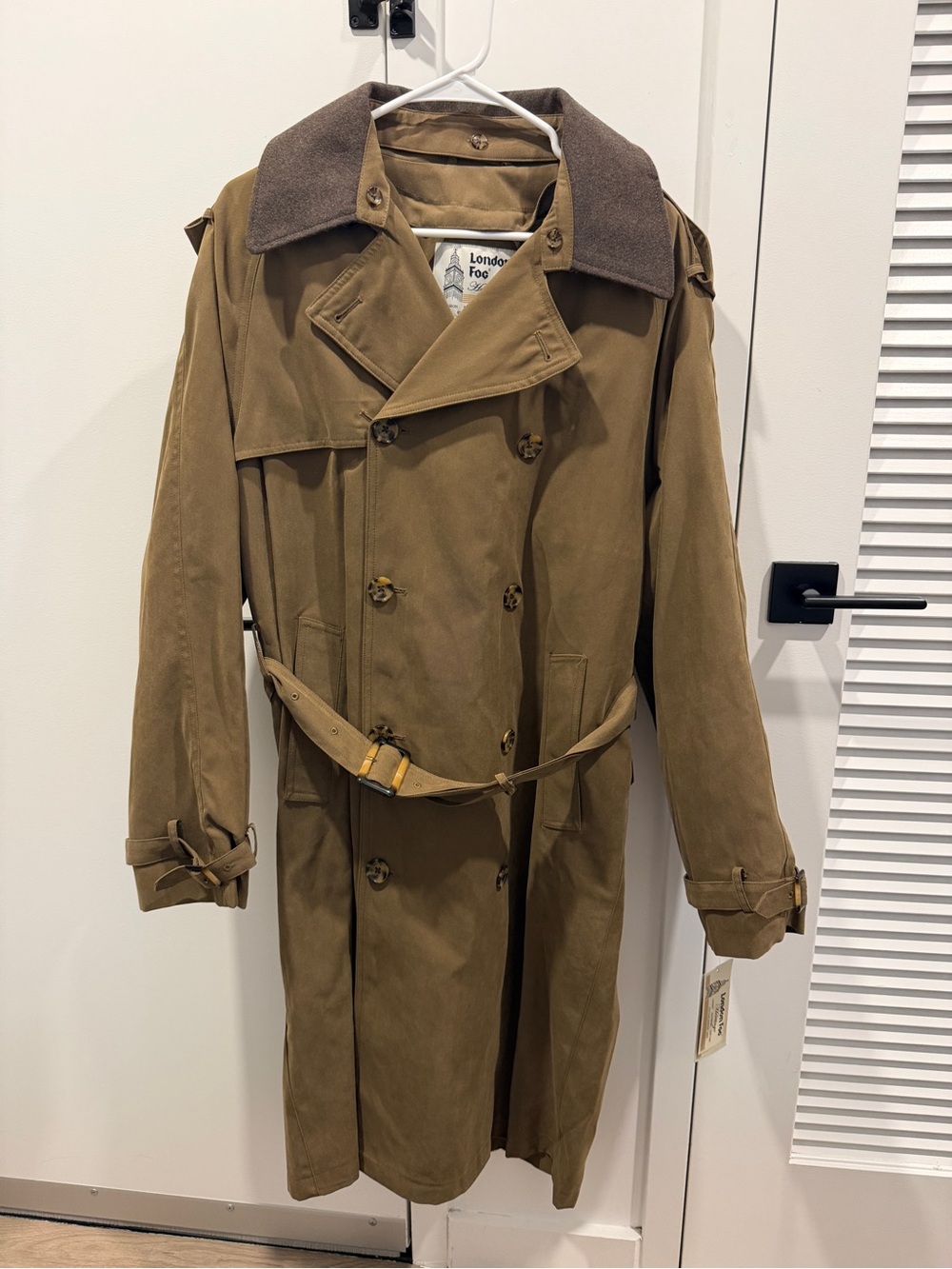 London Fog Tan/Brown Double-Breasted Trench Coat with Corduroy Collar